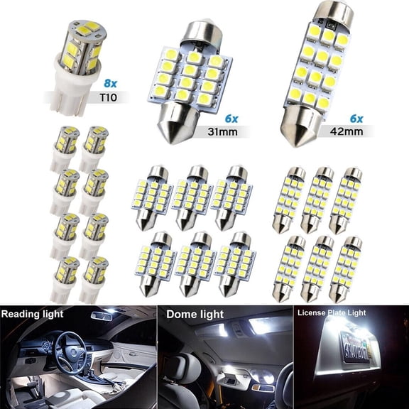 20pcs LED Interior Lights Bulbs Kit Car Trunk Dome License Plate Lamps White