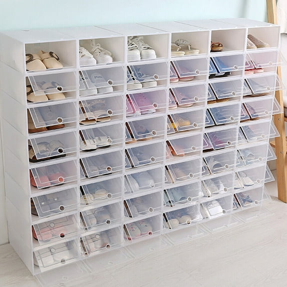 20pcs Large Plastic Shoe Storage Boxes Drawer Stackable Foldable Organiser Clear