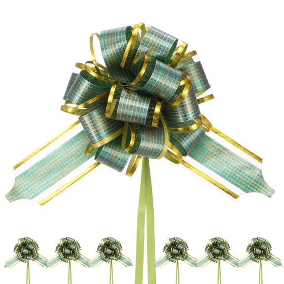 20pcs Large Pull Bow 6 Inch Flower Bows for Wedding Baskets, Green