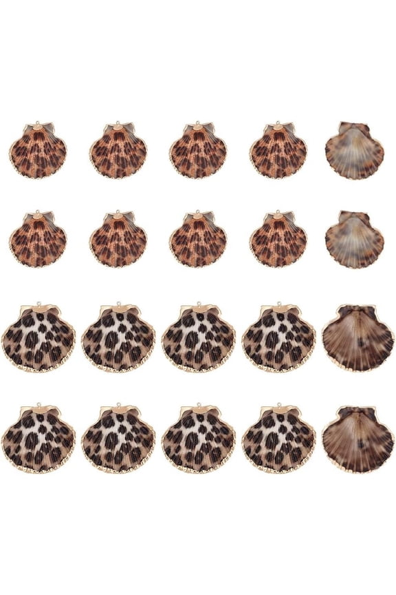 20pcs Leopard Seashell Pendants Scallop Shell Pendant 2 Colors Leopard Print Charms Clam Shell Pendants Ocean Beach Dangle Beads for Earrings Bracelets Jewelry Crafts Making 33~53mm 1set