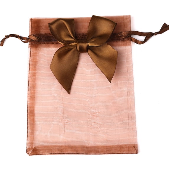 20pcs/Lot Bow Organza Jewelry Bags 9x12 10x15 13x18cm Wedding Party Jewelry Candy Drawstring Packaging Pouch Gift Bag Wholesale 8brown 10x15cm