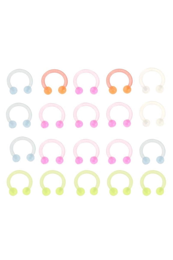 20pcs Luminous Horseshoe Circular Barbell Nose Helix Earrings Septum Ring