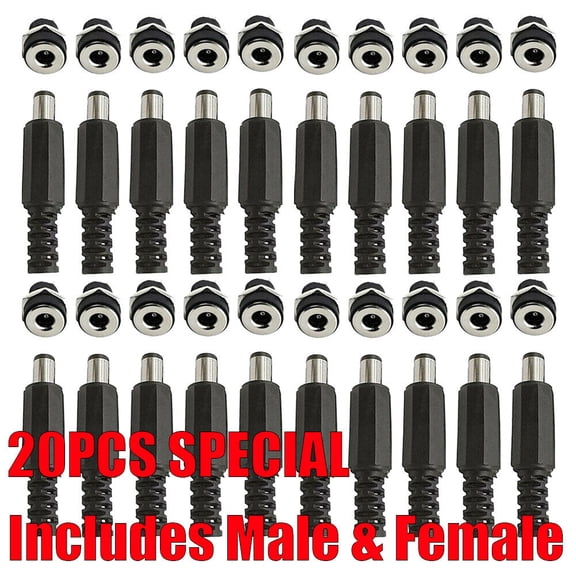 20pcs MALE BARREL JACK PLUG FEMALE SOCKET PANEL MOUNT DC 12V POWER CONNECTORS