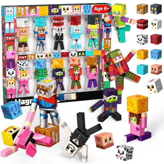 20 Pcs Magnetic Action Figures Playset - Magnetic Building Blocks, Magnet Cubes and Rotatable Figures Character Toys for Kids, Birthday Gift for 6+ Year Old Boys Girls (Patent Pending)