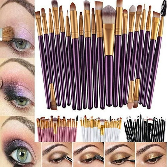 20pcs Makeup BRUSHES Kit Set Powder Foundation Eyeshadow Eyeliner Lip Brush NEW … (BROWN + GOLD)