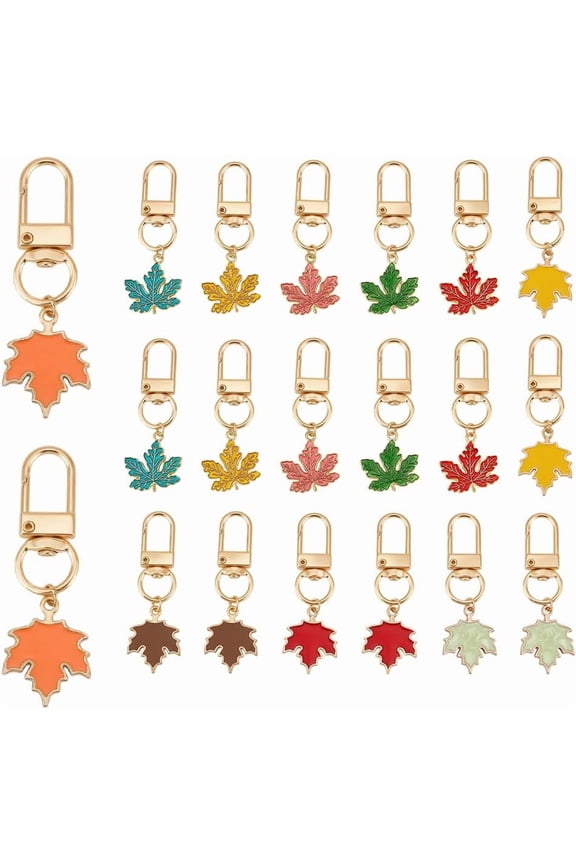 20pcs Maple Enamel Keychains 10 Style Autumn Leaf Charms Keychain Alloy Enamel Key Chain Car Key Ring Accessories Bag Charm Decoration