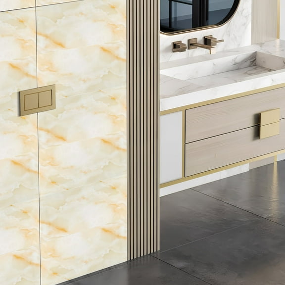 20pcs Marble Peel and Stick Waterproof Wall Panels Heat-Resistant Backsplash Tile 23.6"x11.8" PVC Foam Wall Sticker for Kitchen Living Rooms- -101