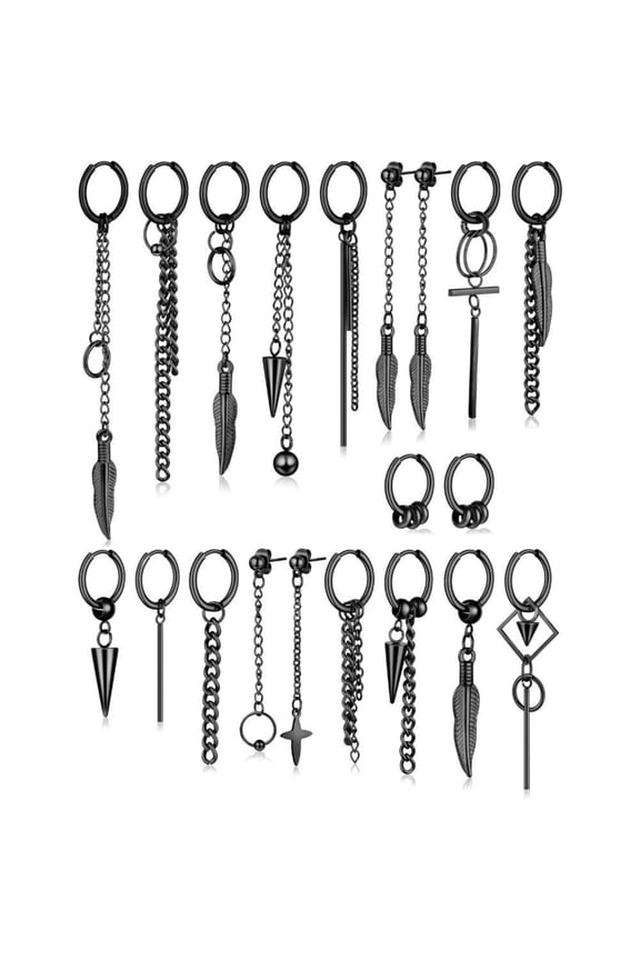 20pcs Men Dangle Earrings Stainless Steel Huggie Hinged Hoop for Women