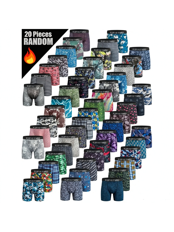 20pcs Mens Random Print Boxer Shorts, Soft Breathable All Day Comfort Underwear