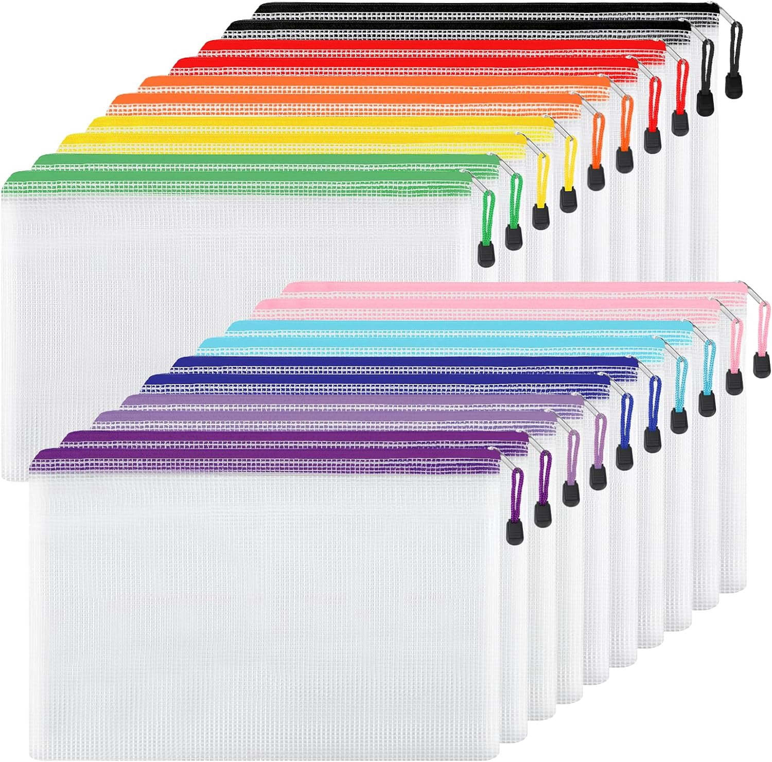 20pcs Mesh Zipper Pouch 9.3x6.7 Inches 10 Colors Zipper Bags for