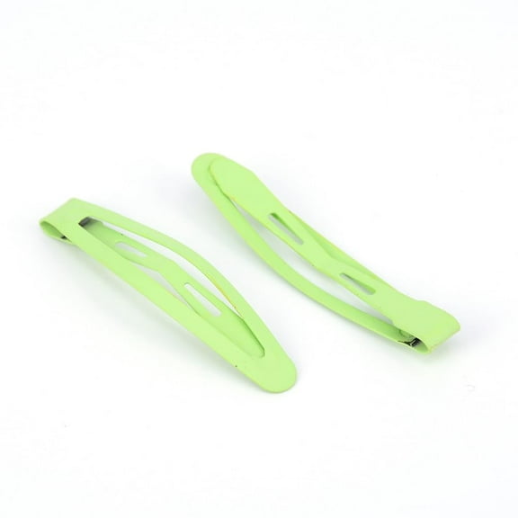 20pcs Metal Snap Hair Clips Spray Painted Oval Green Yellow 44x10x3mm