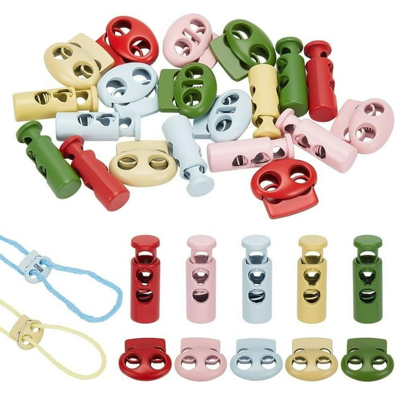 20pcs Metal Toggle Spring Stoppers Double Hole Cord Locks Colorful Ends Fastener Drawstring Slider Toggle Buckles Colorful