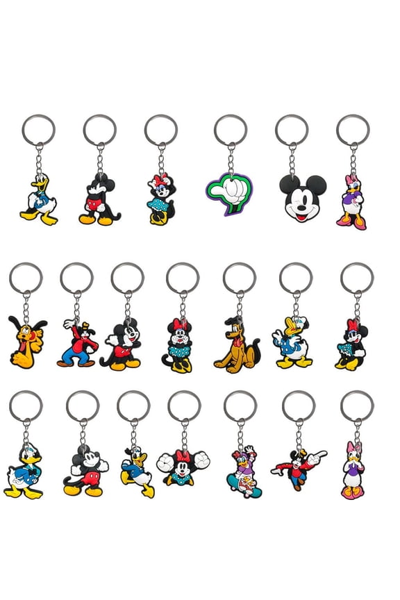 20pcs Mickey Cartoon Keychain for Kids Party Favors, Mini Cute Keyring for Classroom Prizes, Birthday Christmas Party Favors Gift, Goodie Bag Stuffers Supplies