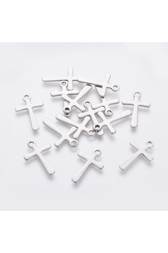 20pcs Mini Cross Charms - 15x10x0.7mm Stainless Steel Ideal for Jewelry Making