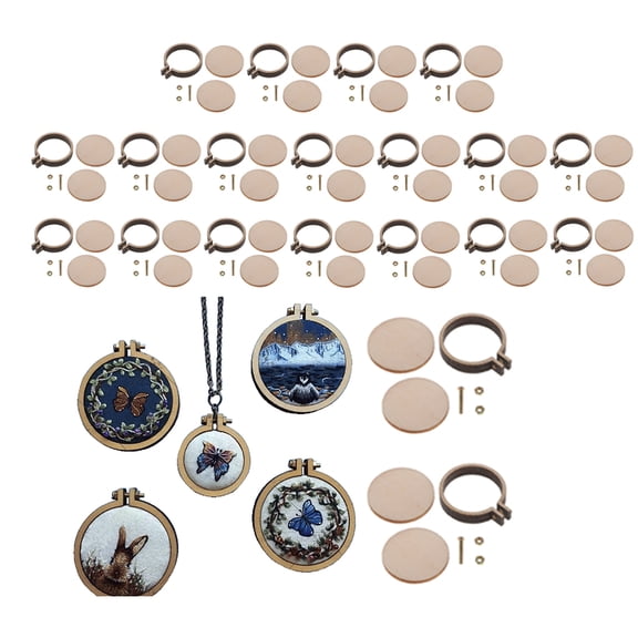 20pcs Mini Embroidery Hoop Wooden Cross Stitch Frame Handmade Pendant Crafts M
