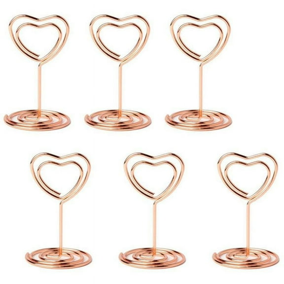 20pcs Mini Place Card Holders Table Number Stands Table Card Holder Wire Table Picture Photo Holder with Heart Shape Menu Memo Clips for Wedding Favors, Rose Gold