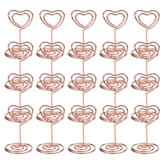 20pcs Mini Place Card Holders Table Number Stands Table Card Holder Wire Table Picture Photo Holder with Heart Shape Menu Memo Clips for Wedding Favors, Rose Gold