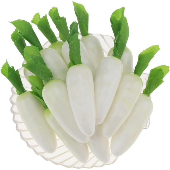 20pcs Mini Plastic Artificial White Radish Ornament Fake Small Carrots Models Decorative Vegetable for DIY Crafts Easter Party Home Decor Photo Props