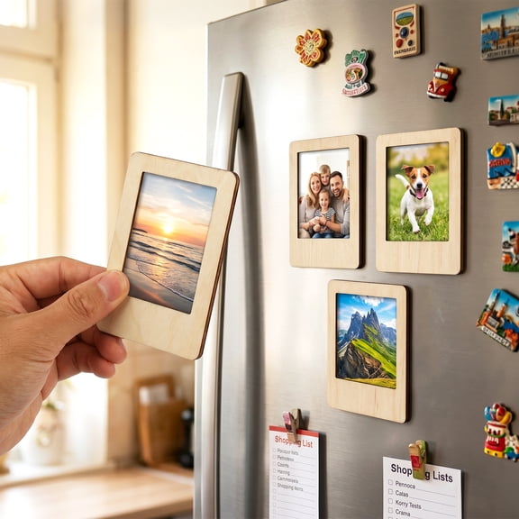 20pcs Mini Wooden Picture Frames for Crafts DIY Unfinished Magnetic Photo Frame Kit with 12 Watercolor Pens Stickers for Fridge Decor
