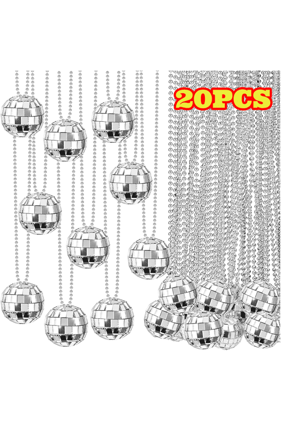 20pcs Mirror Disco Ball Necklaces, 0.79 Inch Silver Disco Ball Necklaces 70s Jewelry Party Favors Decorations for Festivals Stage Props Accessories