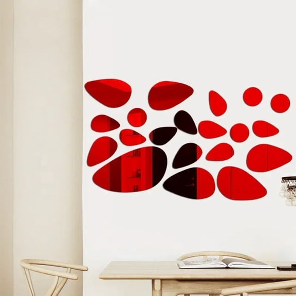 20pcs Mirror Wall Sticker Color Acrylic Irregular Pebbles Visual Art Pattern Geometric Self-adhesive Detachable Home Decoration