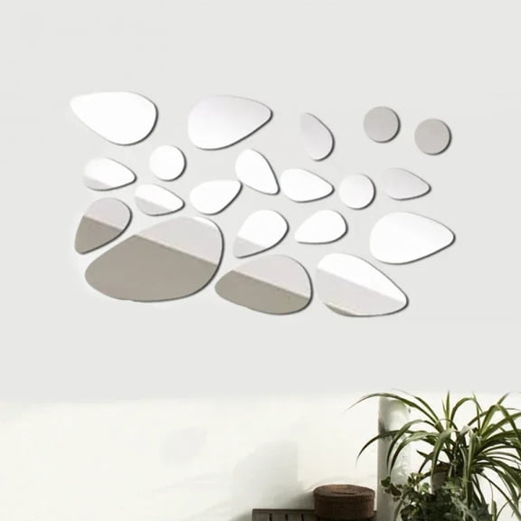 20pcs Mirror Wall Sticker Color Acrylic Irregular Pebbles Visual Art Pattern Geometric Self-adhesive Detachable Home Decoration