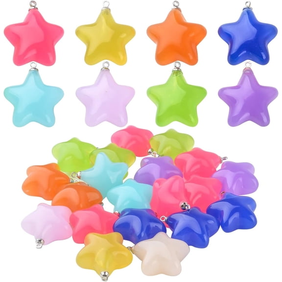 20pcs Mixed Color Star Pendants & Charms Resin Star Beads Craft Supplies for DIY Earrings, Necklace & Bracelet Jewelry Making