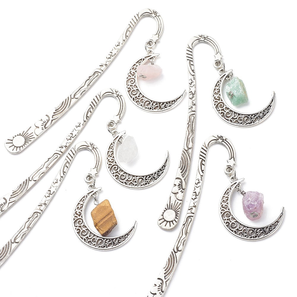 20pcs Mixed Raw Beads Bookmarks Hook Bookmark Moon Book Marker 122mm