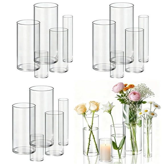 20pcs Modern Cylinder Glass Vase for Home Decor, Wedding Party Decor with Wide Mouth