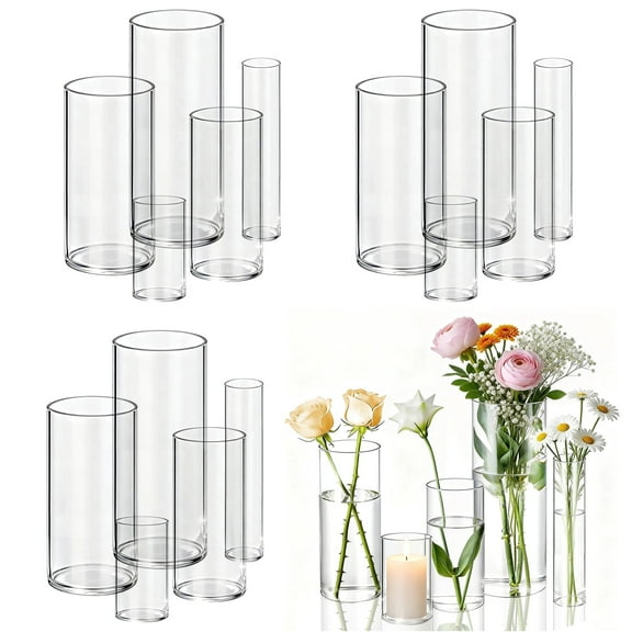 20pcs Modern Cylinder Glass Vase for Home Decor, Wedding Party Decor with Wide Mouth