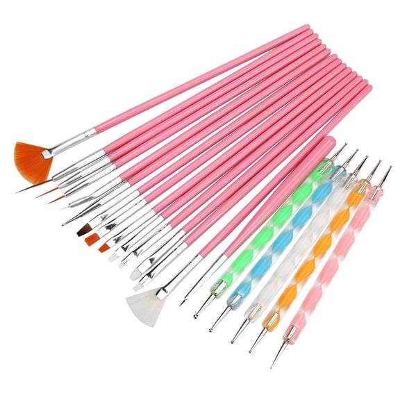 AiFlin Nail Art Design Tools 20-Piece Nail Art Brushes & Pens with 15 Brushes & 5 Dotting Pens, Pink