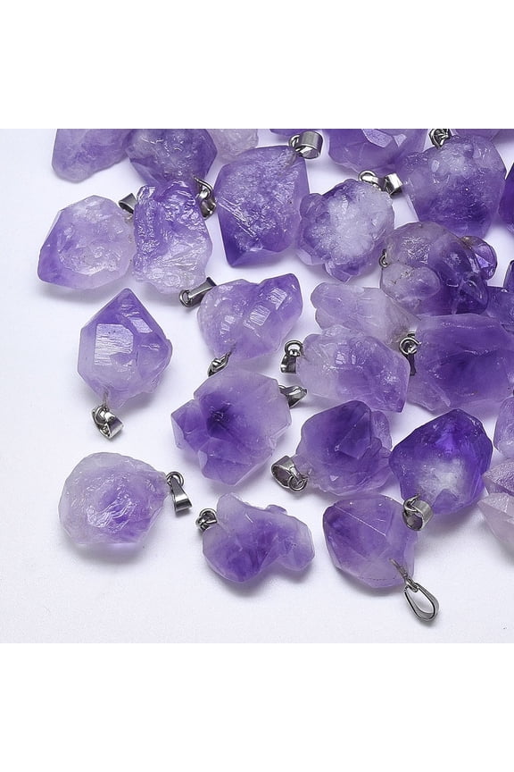 20pcs Natural Amethyst Pendants with Brass Snap On Bails Nuggets Platinum 15~40x10~20x5~15mm Hole: 3~4x7~8.5mm