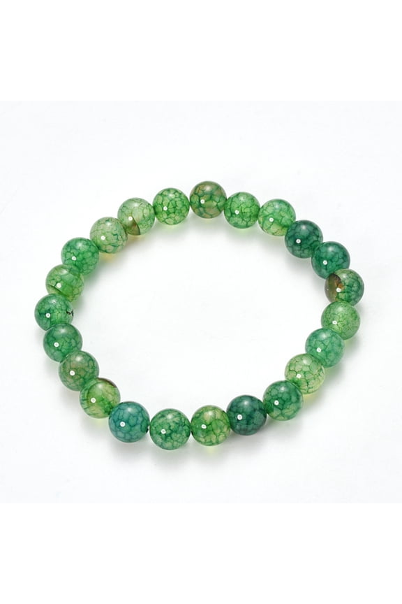 20pcs Natural Dragon Veins Agate Beaded Stretch Bracelets Dyed Round Sea Green 2-1/8 inch(55mm)