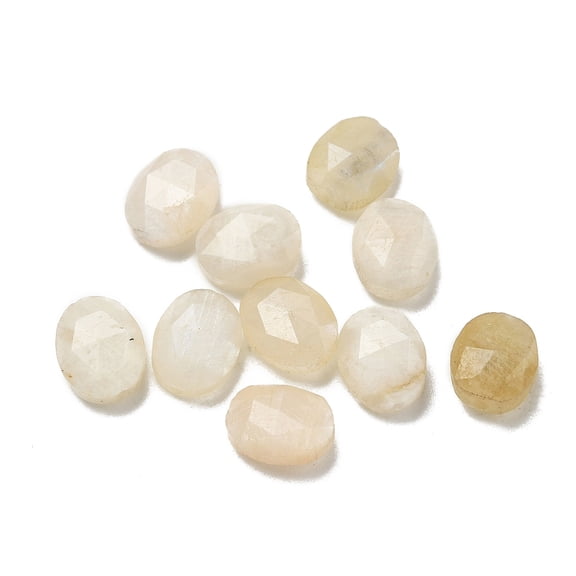20pcs Natural Moonstone Beads Faceted Oval 9.5~10x8x4.5mm Hole: 1mm