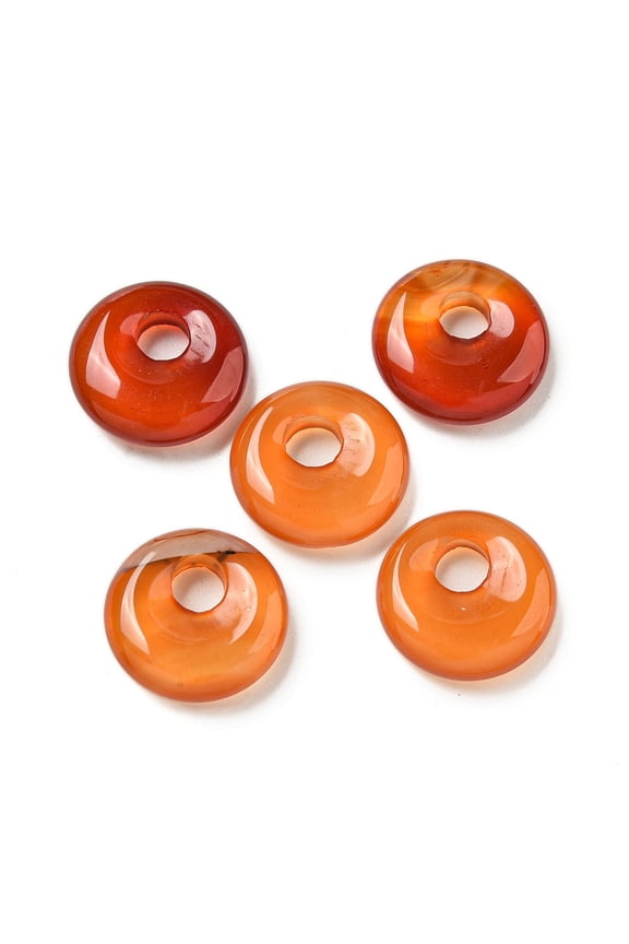 20pcs Natural Red Agate Donut/Pi Disc Charms 14-14.5x4mm Hole: 4mm