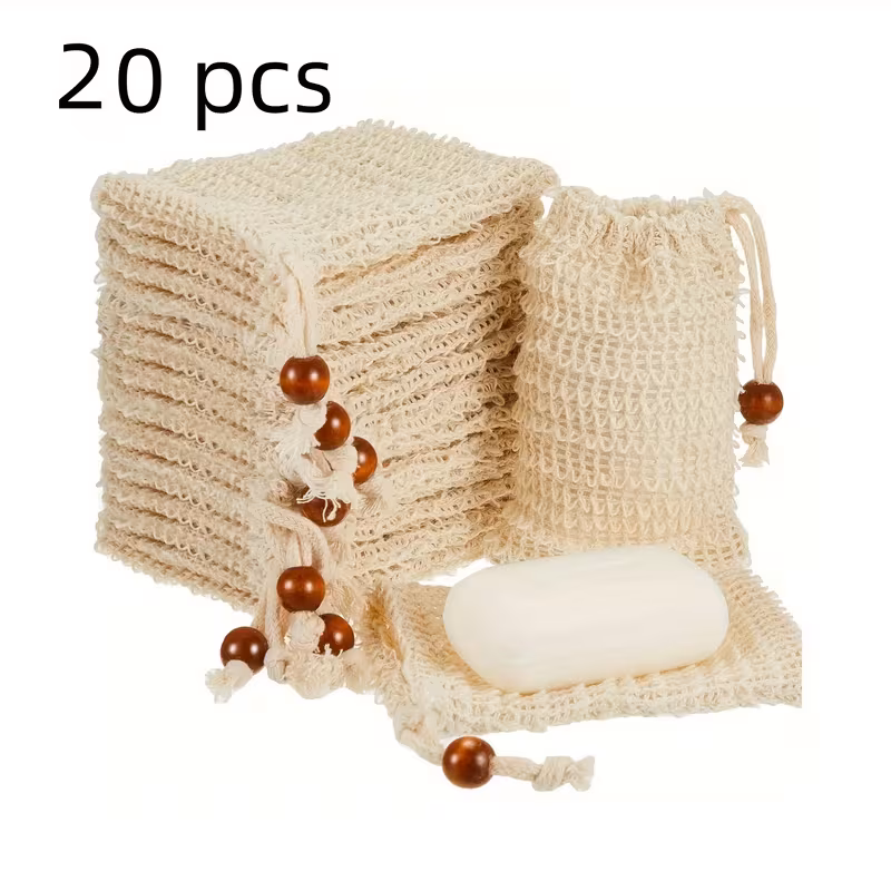 20pcs Natural Sisal Soap Saver Bag for Soap Bar Organic Soap Pouch for Exfoliating Lathers and Air Dry Soap Bar Shower Soap Saver Bag