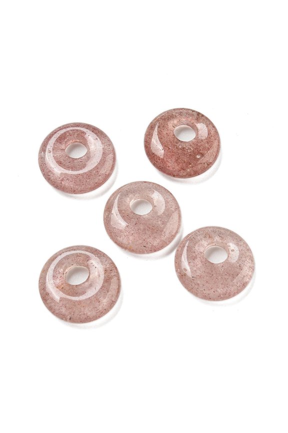 20pcs Natural Strawberry Quartz Donut/Pi Disc Charms 14~14.5x4mm Hole: 4mm