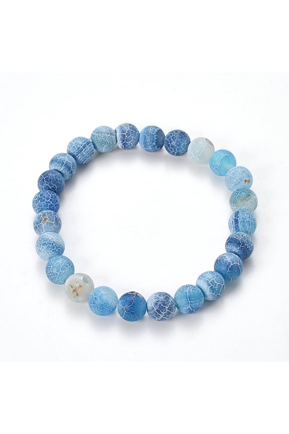 20pcs Natural Weathered Agate Beaded Stretch Bracelets Frosted Dyed Round Cornflower Blue 2-1/8 inch(55mm)
