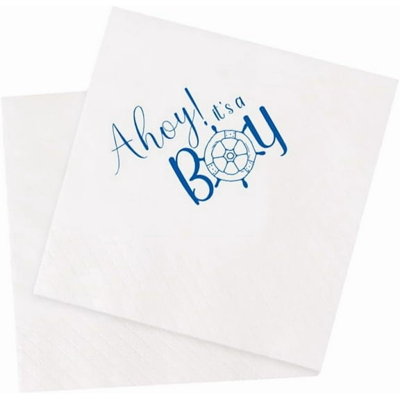 20pcs Nautical Themed Baby Shower Cocktail Napkins Ahoy It's A Boy Baby Shower Party Decoration Baby Shower Gender Reveal Paper Disposable Napkins 5 x 5 (Ahoy, It's A Boy) 5"x5"