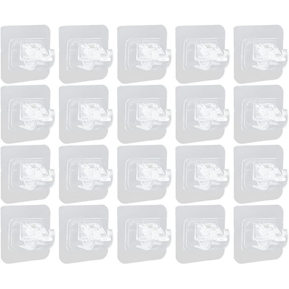 20pcs No Drill Curtain Rod Brackets, Self Adhesive Curtain Rod Holders Curtain Rod Hooks Wall Curtain Fixed Clip for Curtain Rod Pole