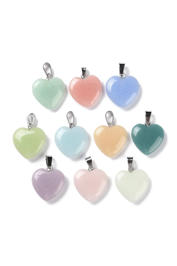 20pcs Noctilucent Stone/Luminous Stone Pendants Glow in the Dark Heart with Stainless Steel color 201 Stainless Steel Snap on Bails Mixed color 21x20x5.5~6mm Hole: 5x3mm