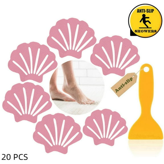 20pcs Non Slip Bathtub Stickers Sea Shell Shape Safety Shower Treads Stickers for Nautical Coastal Beach Bathroom Decorations