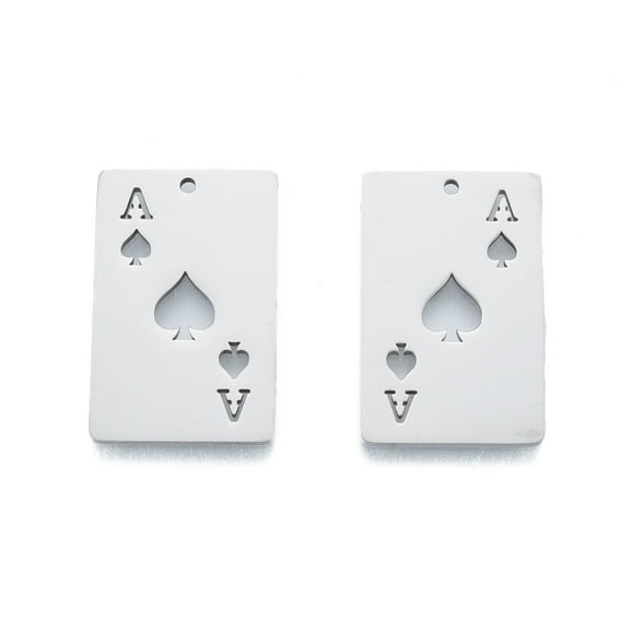 20pcs Non-Tarnish 201 Stainless Steel Playing Cards Ace of Spades Stainless Steel color 28x18x1.5mm Hole: 1.5mm