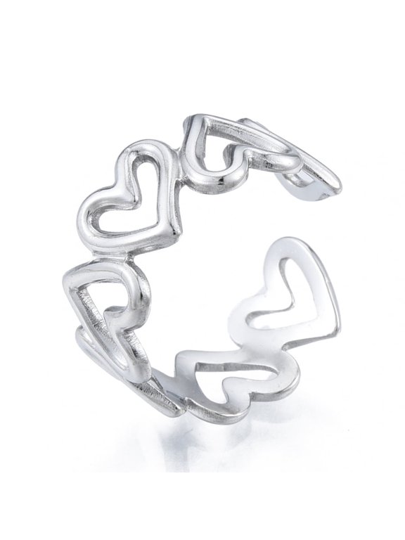 20pcs Non-Tarnish 304 Stainless Steel Hollow Heart Cuff Rings Open Rings for Women Stainless Steel color Size 6(17.1mm)