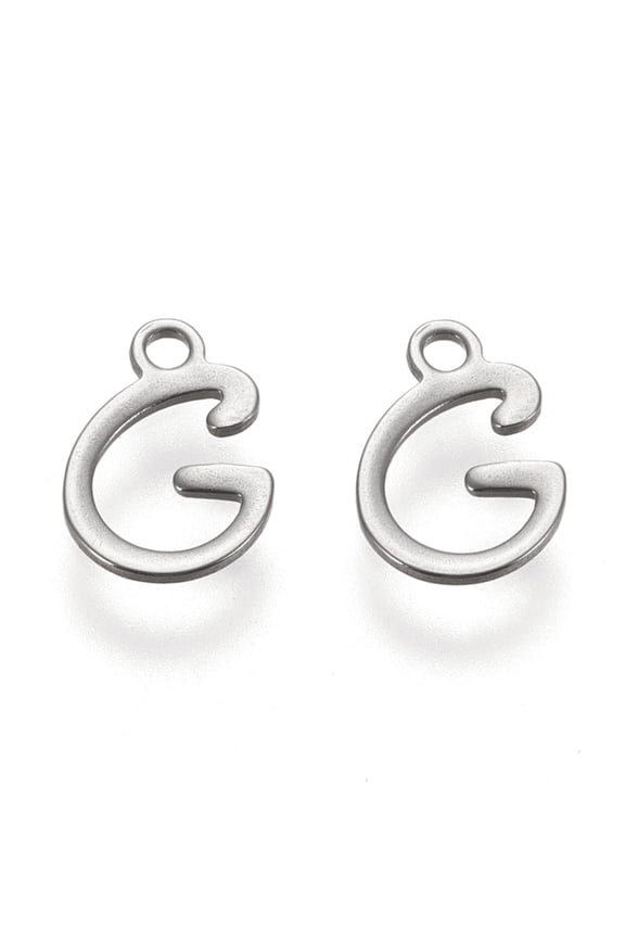 20pcs Non-Tarnish 304 Stainless Steel Laser Cut Letter Stainless Steel color Letter.G Letter G: 11x7.5x0.7mm Hole: 1.5mm