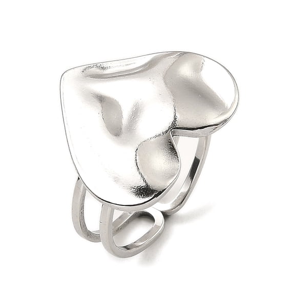 20pcs Non-Tarnish 304 Stainless Steel Open Cuff Rings Hammered Heart Stainless Steel color Size 6 1/2(16.9mm)