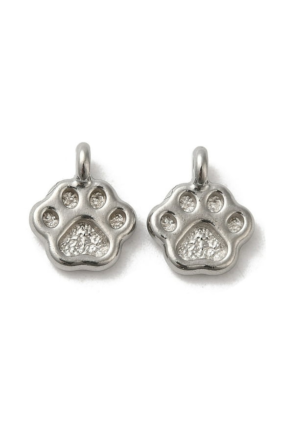 20pcs Non-Tarnish 304 Stainless Steel Paw Print Charm Stainless Steel color 11.5x9x3.5mm Hole: 1.6mm