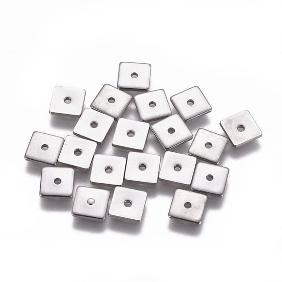 20pcs Non-Tarnish 304 Stainless Steel Spacer Beads Square Stainless Steel color 6x6x0.8mm Hole: 1.2mm
