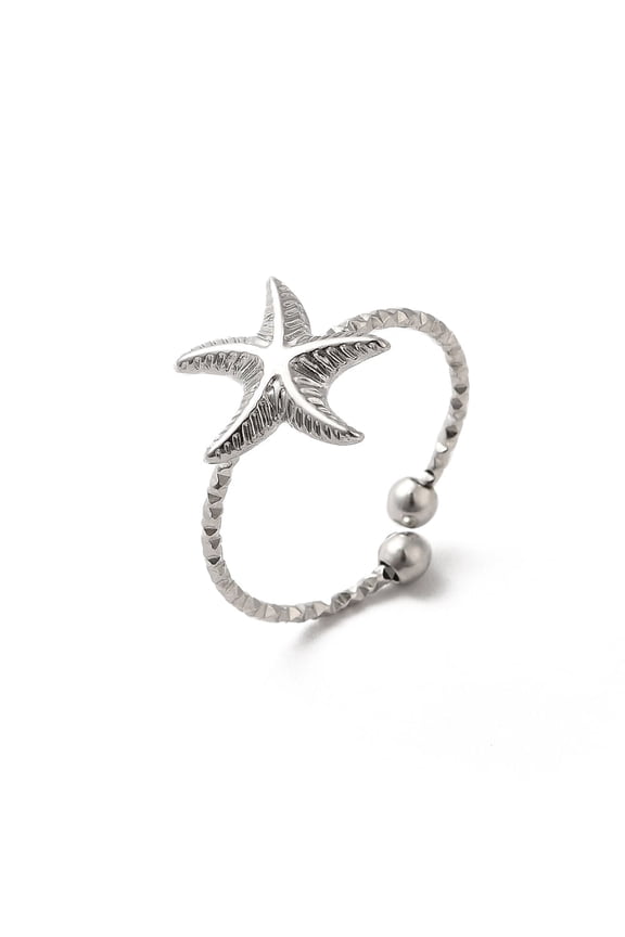 20pcs Non-Tarnish 304 Stainless Steel Starfish Open Cuff Rings for Women Stainless Steel color Size 7 3/4(17.9mm)