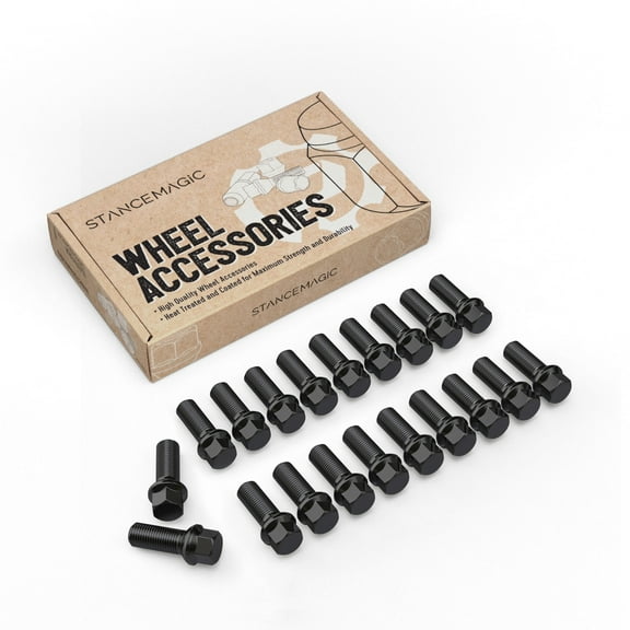 20pcs OEM Length Black Lug Bolts 14x1.5 (27mm Shank, Ball Radius R13 Seat) Compatible with Audi TT A3 A4 S4 A5 S5 A6 S6 A7 B5 B6 B7 B8 Volkswagen Jetta Golf GTI R32 Passat CC Beetle